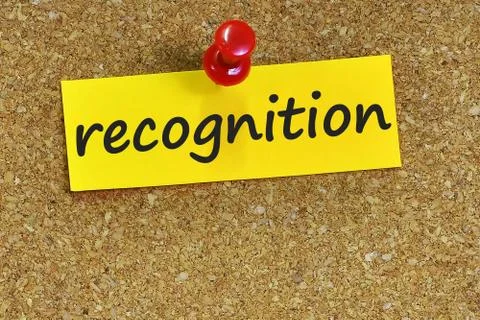 Recognition  word on notes paper with cork background 写真素材