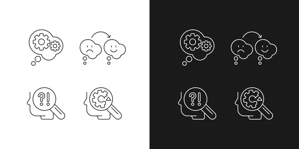 Recognize ones weaknesses linear icons set for dark and light mode Illustrazione stock
