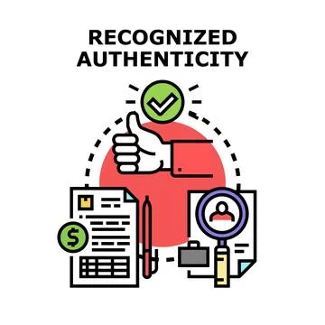 Recognized authenticity concept verifying documents and personal identity Stock Illustration