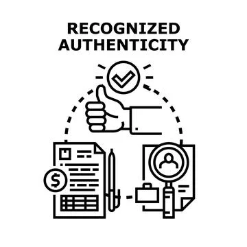 Recognized authenticity concept verifying documents and personal identity Stock Illustration