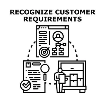Recognizing customer needs and requirements analysis process Illustrazione stock