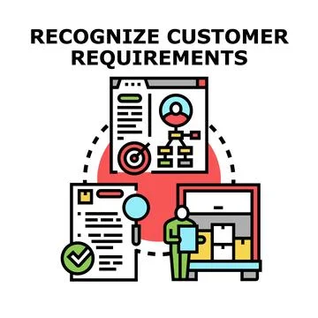 Recognizing customer needs and requirements analysis process Illustrazione stock