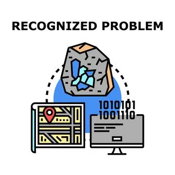 Recognizing problem concept with rock, map, and binary data Stock Illustration