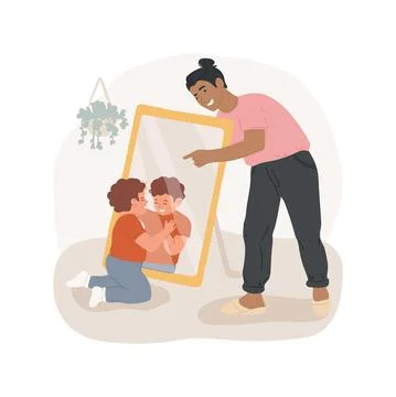 Recognizing self in a mirror isolated cartoon vector illustrations. Illustrazione stock