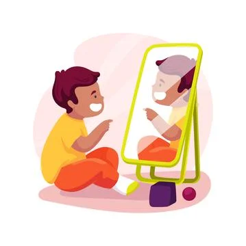 Recognizing self in a mirror isolated cartoon vector illustration. Stock Illustration