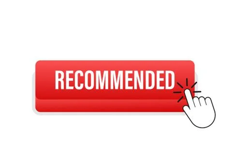Recommend button. White label recommended on red background. Vector stock ill Illustrazione stock