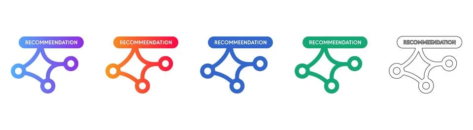 Recommendation Network Icon Set: Connecting Ideas &amp; Suggestions 스톡 일러스트