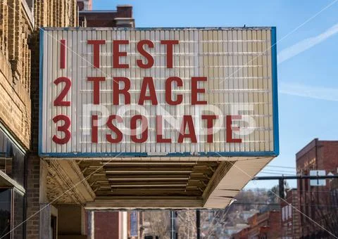 Test, trace and isolate cinema sign sold as a stock photo on Pond5 for $35