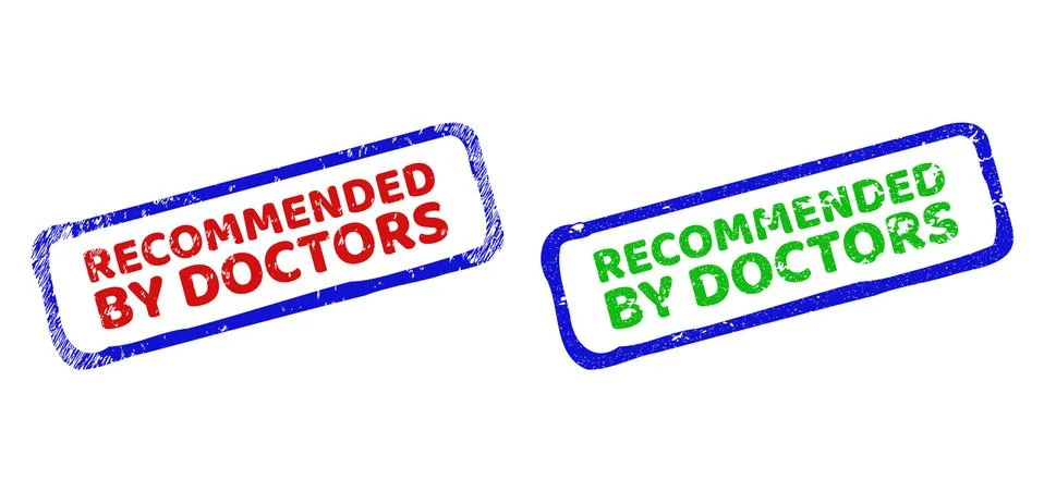 RECOMMENDED BY DOCTORS Bicolor Rough Rectangle Stamps with Corroded Styles Stock Illustration
