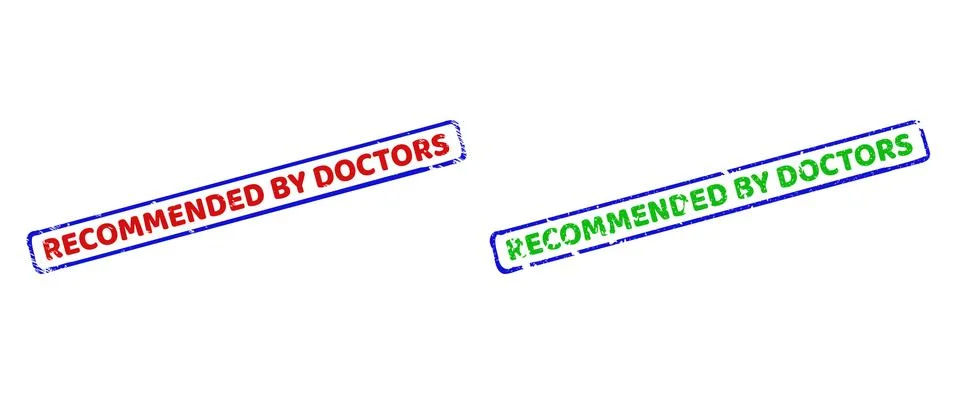 RECOMMENDED BY DOCTORS Bicolor Rough Rectangle Stamp Seals with Grunge Styles Stock Illustration