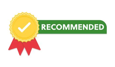 Recommended icon label flat style badge, recommendation red golden color rosette Stock Illustration