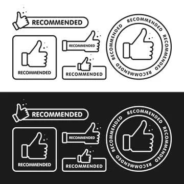 Recommended icon set. Line label recommended with thumb up. Sign brand with r Stock Illustration