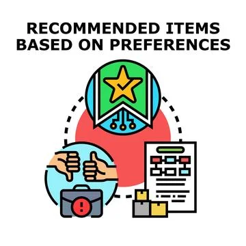 Recommended items based on preferences concept illustration Stock Illustration