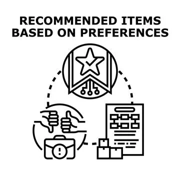 Recommended items based on preferences concept illustration Stock Illustration