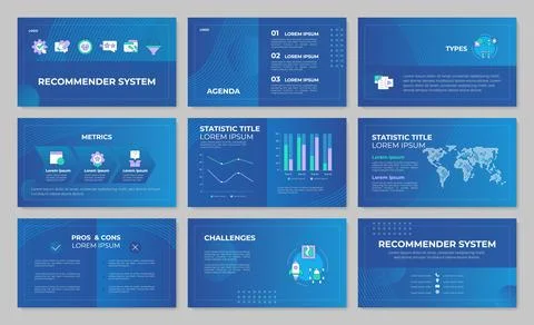 Recommender system presentation template set Stock Illustration