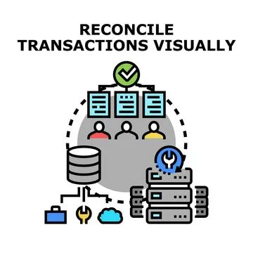 Reconciling visual transactions for data management and business auditing Stock Illustration