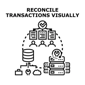 Reconciling visual transactions for data management and business auditing Stock Illustration