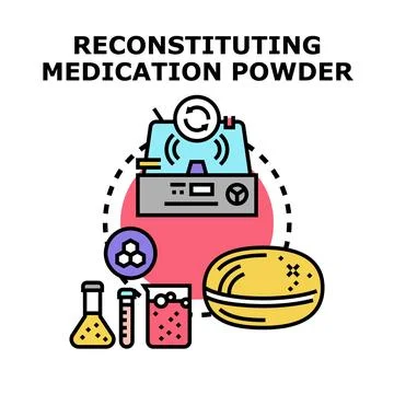 Reconstituting medication powder using laboratory equipment Stock Illustration