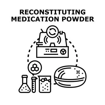Reconstituting medication powder using laboratory equipment Stock Illustration
