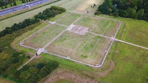 Reconstructed fortifications display rectangular layout busy motorway for public Stockbeeldmateriaal 327944974