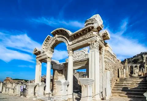 Reconstructed Temple of Hadrian in Ephesus Stock Photos