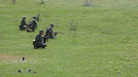 Reconstruction of the battle. The Second World War. Editorial Stock Footage 25485811