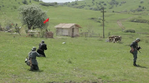 Reconstruction of the battle. The Second World War. Editorial Stock Footage 25486069