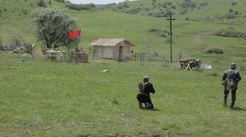 Reconstruction of the battle. The Second World War. Editorial Stock Footage 25850769