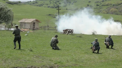 Reconstruction of the battle. The Second World War. Editorial 스톡 동영상 25850779