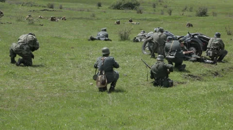 Reconstruction of the battle. The Second World War. Stock Footage 25850878