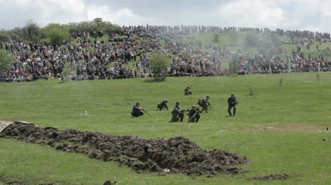 Reconstruction of the battle. The Second World War. Editorial Stock Footage 25850901