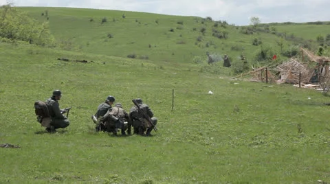 Reconstruction of the battle. The Second World War. Editorial Stock Footage 25850927