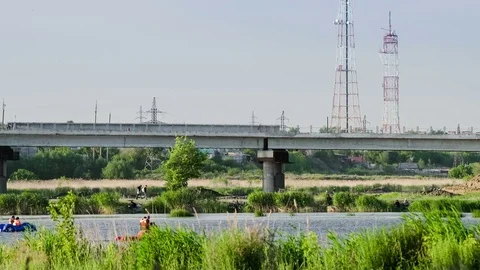 Reconstruction of a bridge over river Video stock 75851796