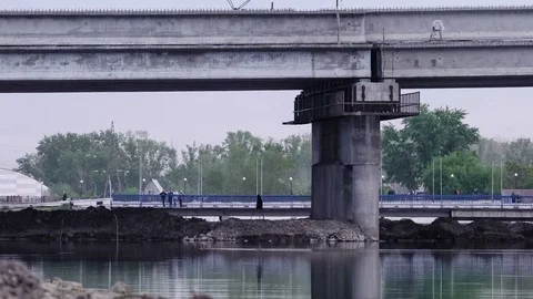 Reconstruction of a bridge over river. Timelapse Stock Footage 74343774