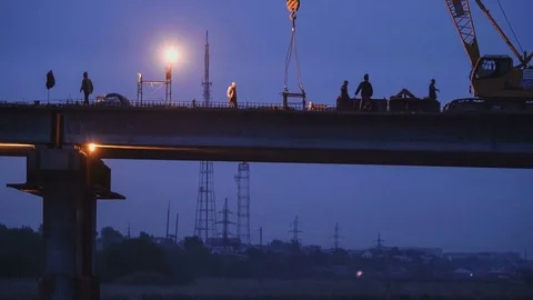 Reconstruction of a bridge over river. Timelapse Stock Footage 75847916