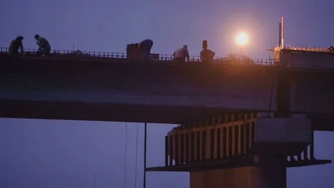 Reconstruction of a bridge over river. Timelapse 動画素材 75848265