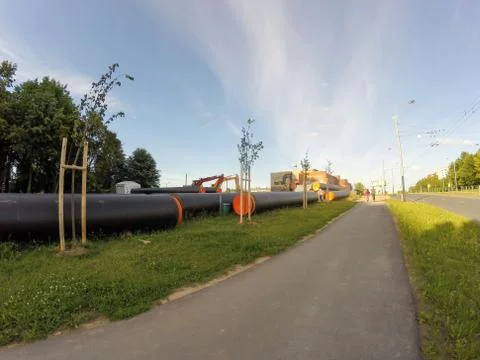 Reconstruction of central heating system pipes in Kaunas, Lithuania Stock Photos