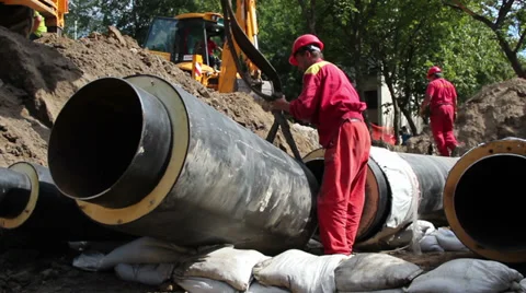 Reconstruction of City Heating System Stock Footage 29405152