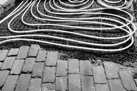 Reconstruction of cobblestone street Stock Photos