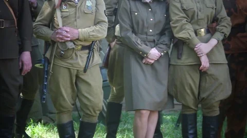 Reconstruction of costumes of the second world war Stock-Footage 72334615