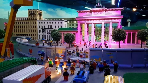 Reconstruction of the fall of the Berlin wall  in Berlin April 2019 Stock Footage 118697125