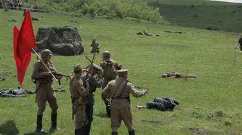 Reconstruction of hostilities. World War II. Editorial Stock Footage 25851038