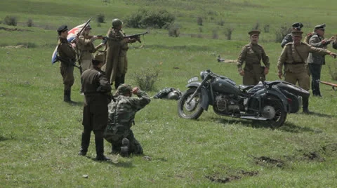 Reconstruction of hostilities. World War II. Editorial Stock Footage 25851117