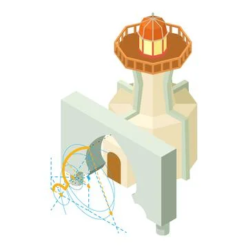 Reconstruction icon isometric vector. Arch project and large lighthouse icon Stock Illustration