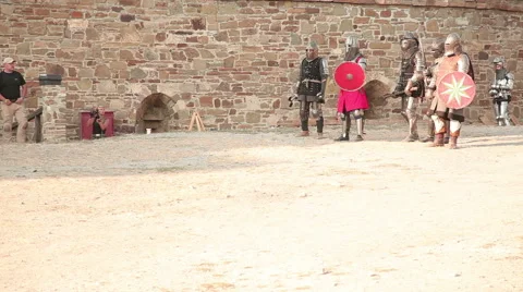 Reconstruction of knights battle Stock Footage 60250020