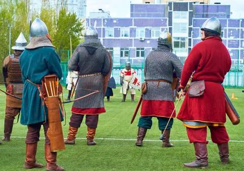 Reconstruction of medieval battle Stock Photos