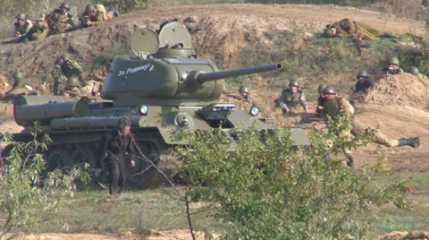 Reconstruction of military action Stock Footage 34389259