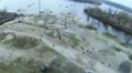 Reconstruction of military scene period 1943 year WW2 in Ukraine. Aerial sce HD Footage