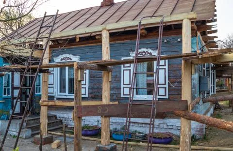 Reconstruction of the old house, building plot Stock Photos