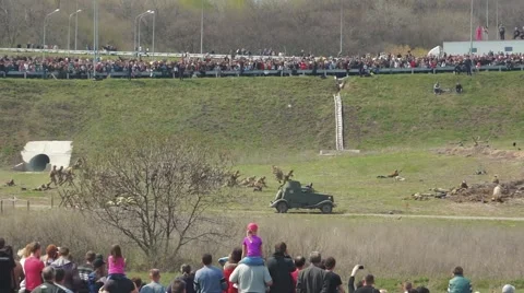 Reconstruction of the second world war. Russian armored troop-enabled. Stock Footage 55404562